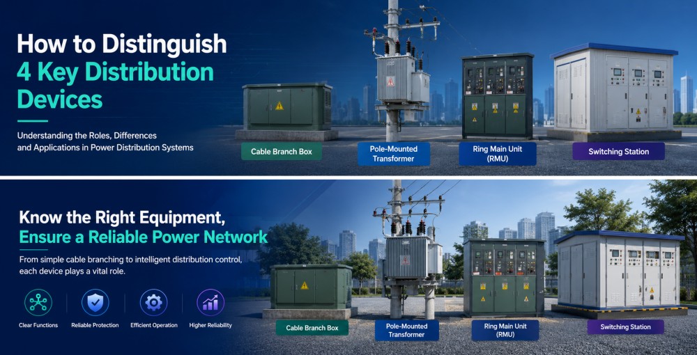 How to Distinguish Ring Main Units, Switching Stations, Cable Branch Boxes, and Pole-Mounted Transformers in Power Distribution Systems